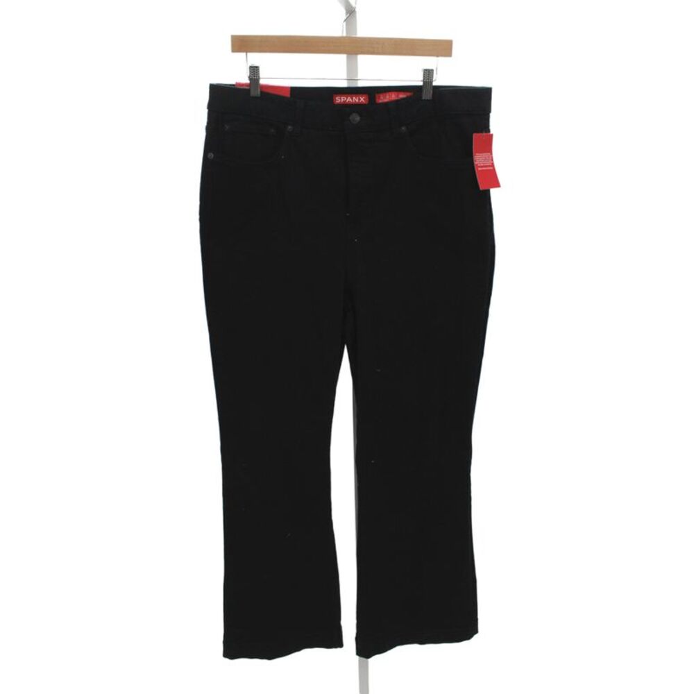 Spanx Womens Plus Black High Rise Pants Cotton Blend Button Front Size 20